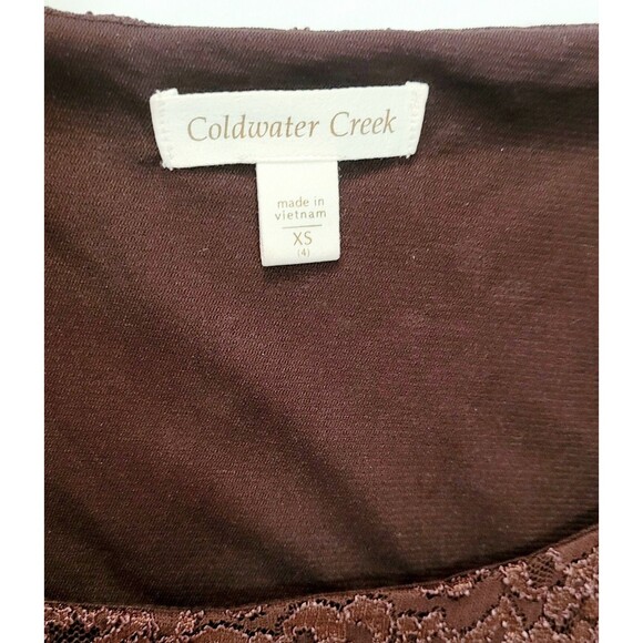 Coldwater Creek Women's Sz XS Tank Top Brown Knit Lace Shirt Full Lace - Picture 3 of 8